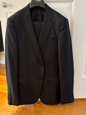 Z Zegna Black Pinstripe Two-Button Suit - 38R